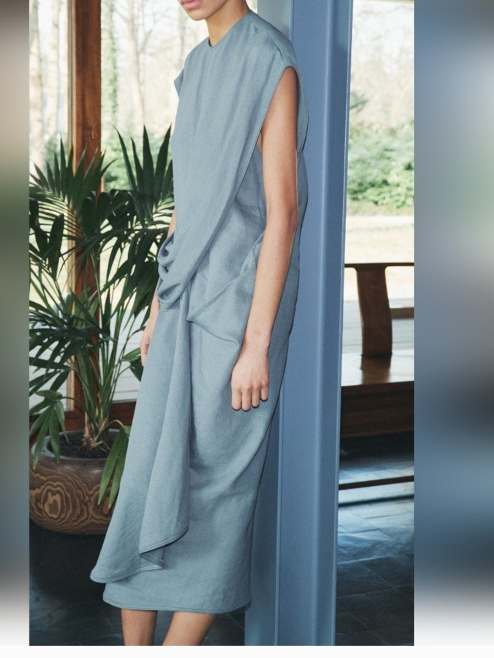 Zara Draped Linen Midi Dress